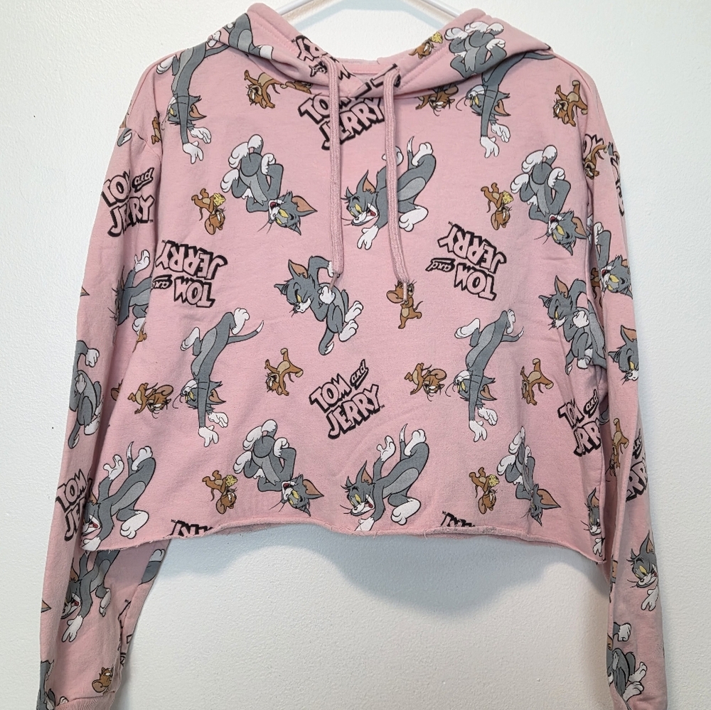 Tom and Jerry Pink Cropped Hoodie - Picture 4 of 10